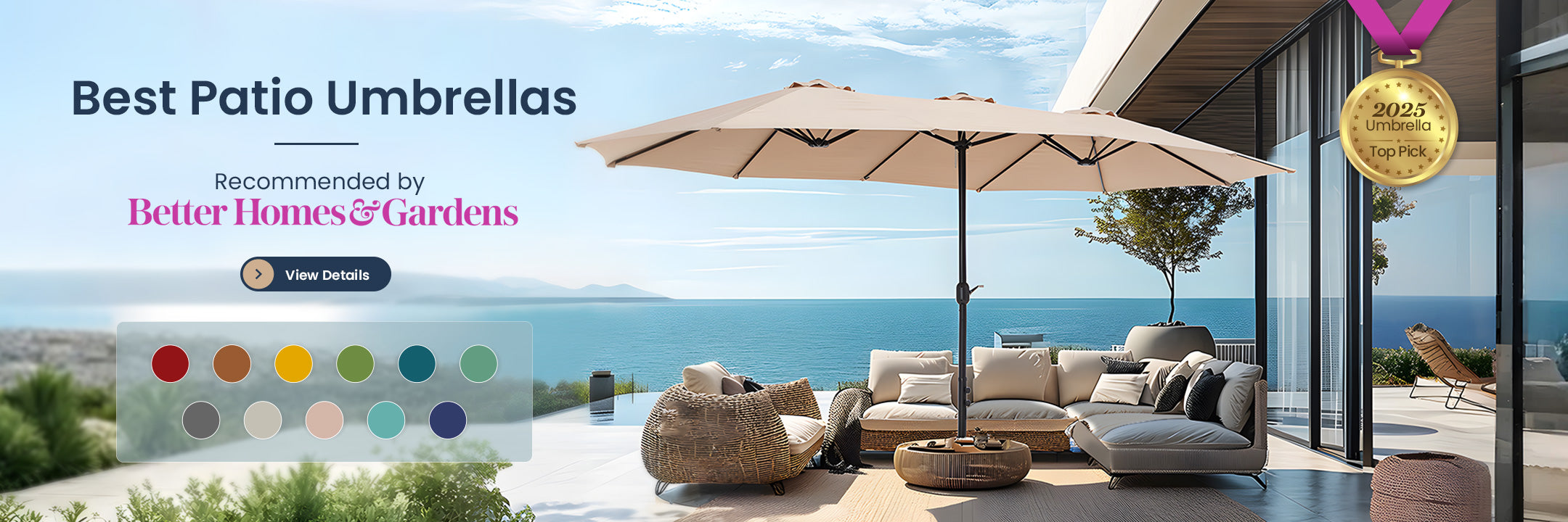 best sale on patio umbrellas 10ft 3-Tier Market Umbrella White Pole, Push Button Tilt, Crank Choice Products Beige / Orange / Burgundy / Tan / Blue / Turquoise / Navy Clearance Patio Umbrellas & Stands