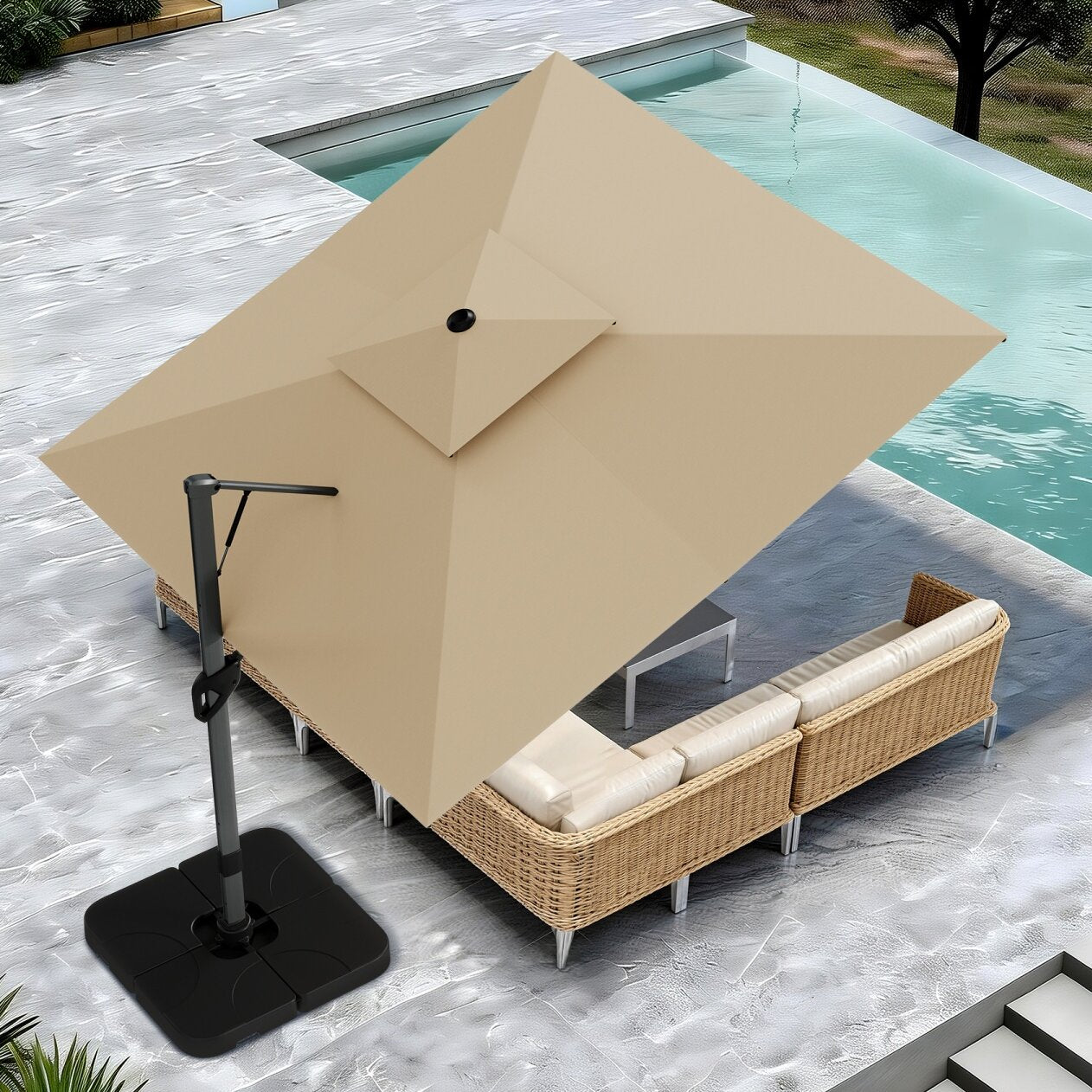 automatic open patio umbrella with Remote Control dyed fabric with a PA coating for enhanced durability Bluu Automatic Patio Umbrella -