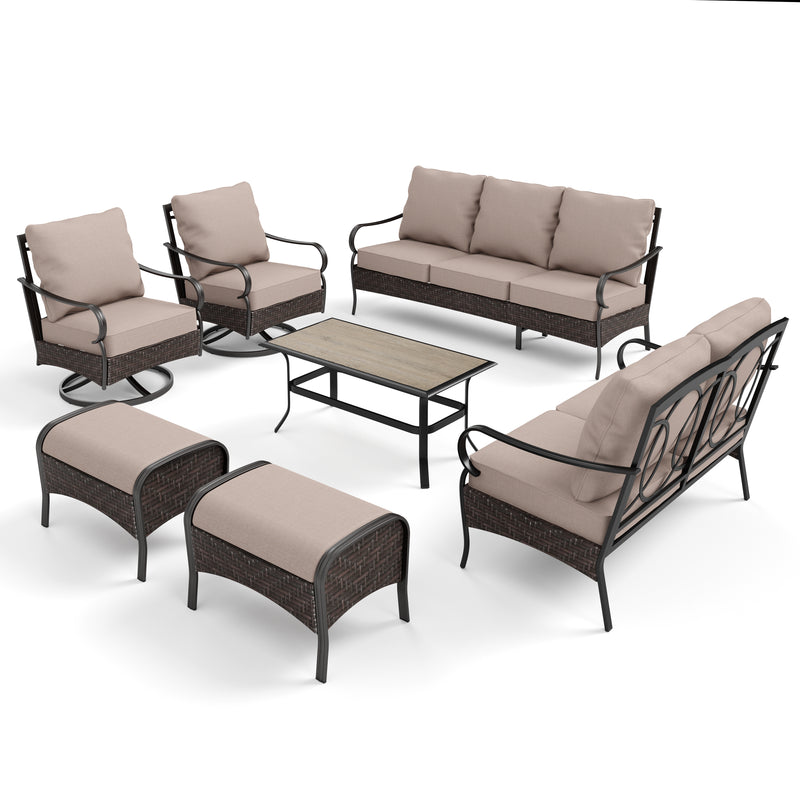 Phi Villa 9-Seater Wicker & Steel Outdoor Conversation Sofa Sets With Loveseat