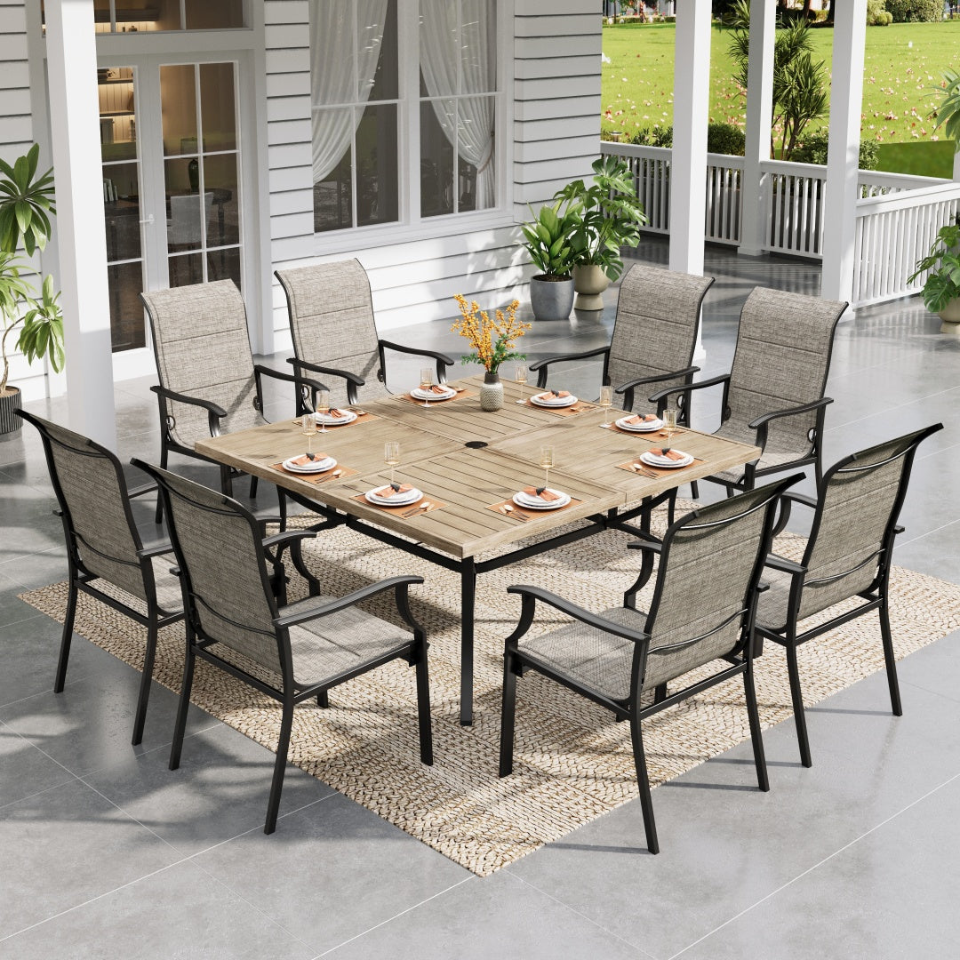 8-Seat Patio Dining Set with Wood-like Table & Highback Fixed Chairs f