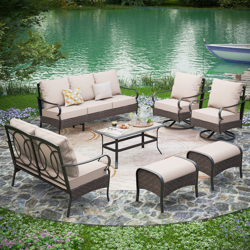 Phi Villa 9-Seater Wicker & Steel Outdoor Conversation Sofa Sets With Loveseat