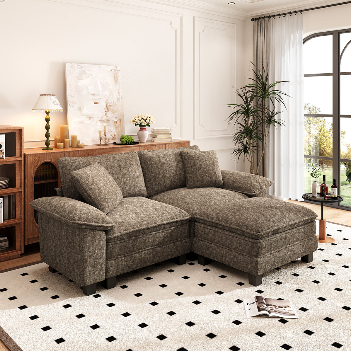 Chenille Modern Modular Sectional Sofa with Ottoman Cloud-like