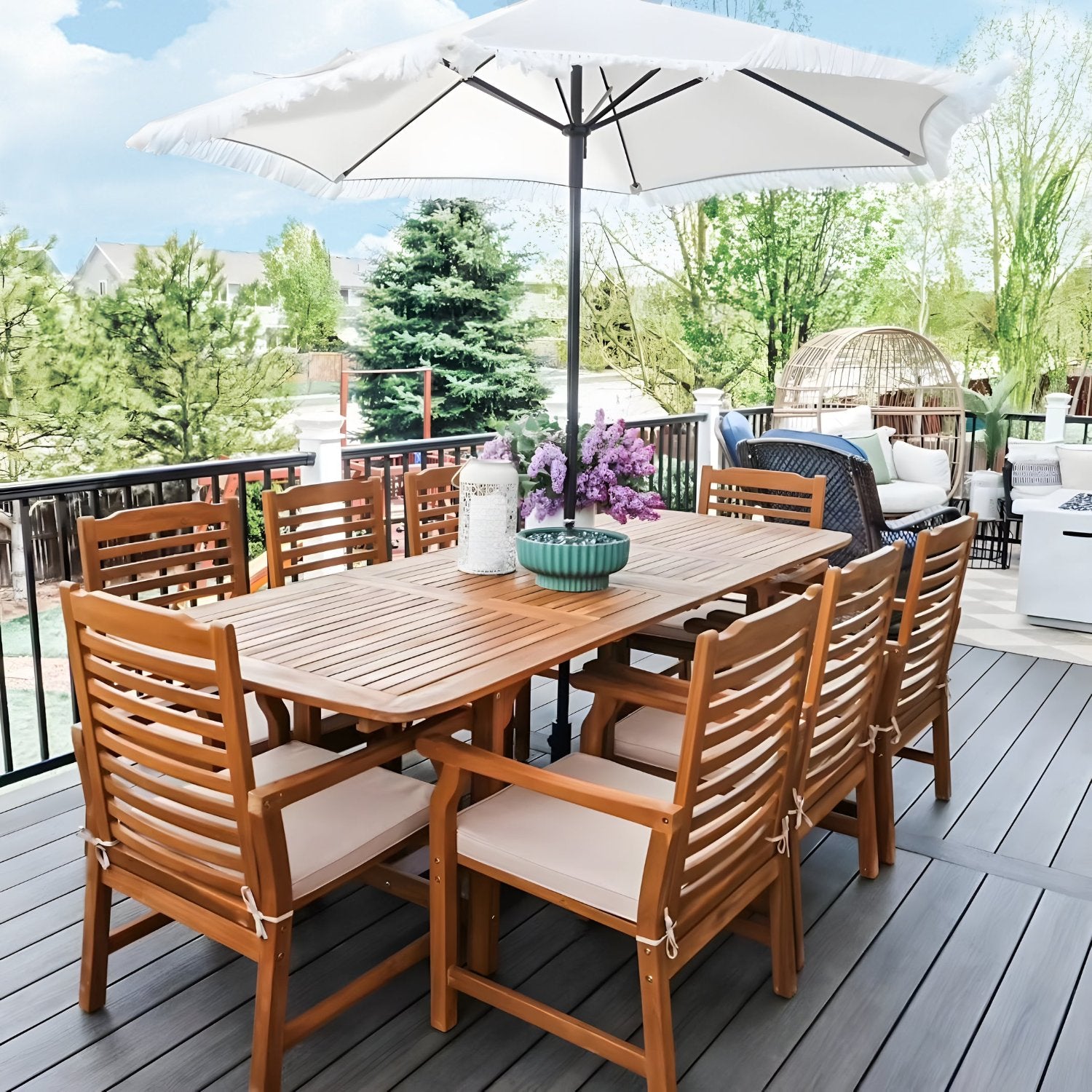 Phi Villa 7 9 Pieces Acacia Wood Outdoor Dining Set wih Expandable Teak Dining Table for Garden 9 Piece