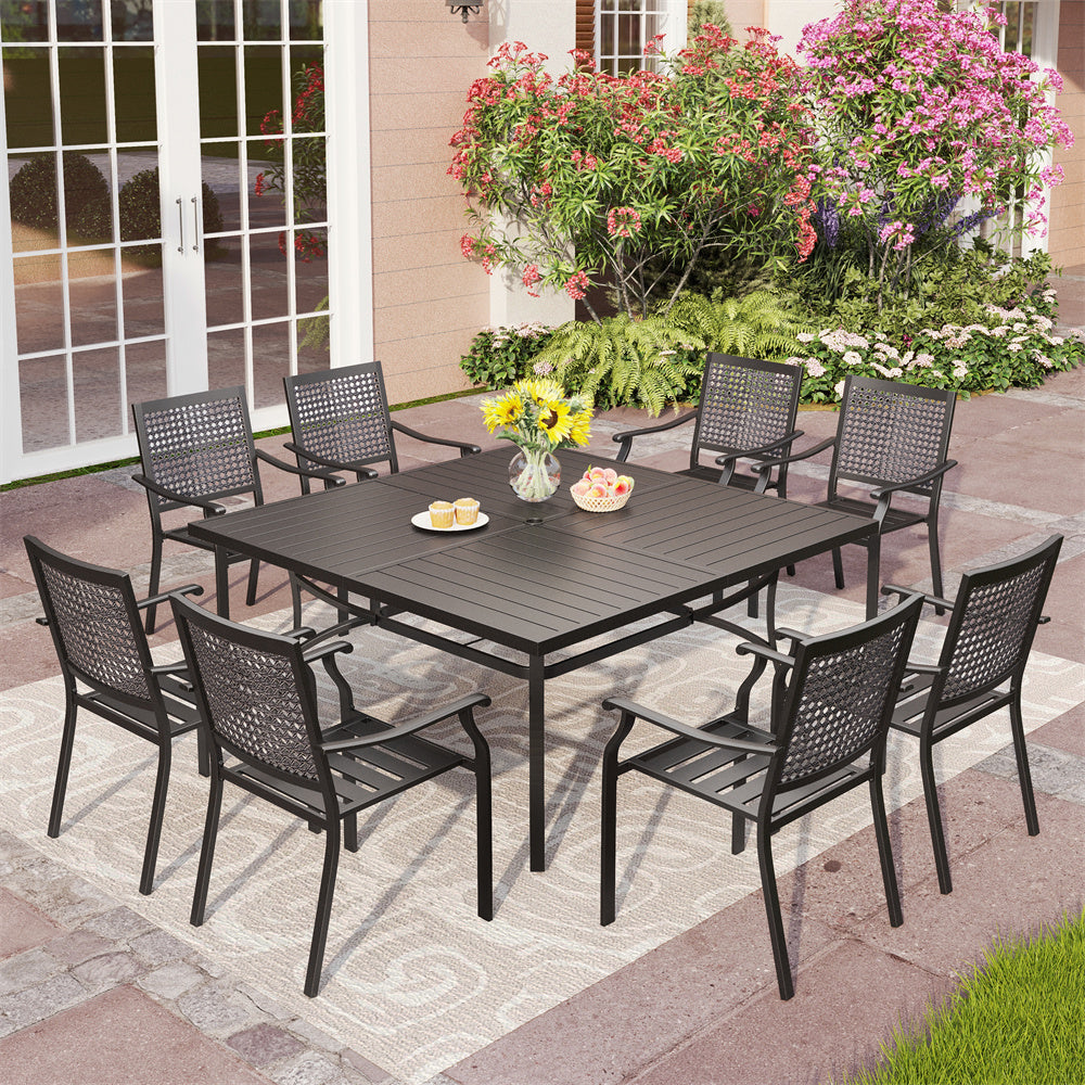 9 Piece Patio Dining Set with 60 Large Square Table for Garden Big F