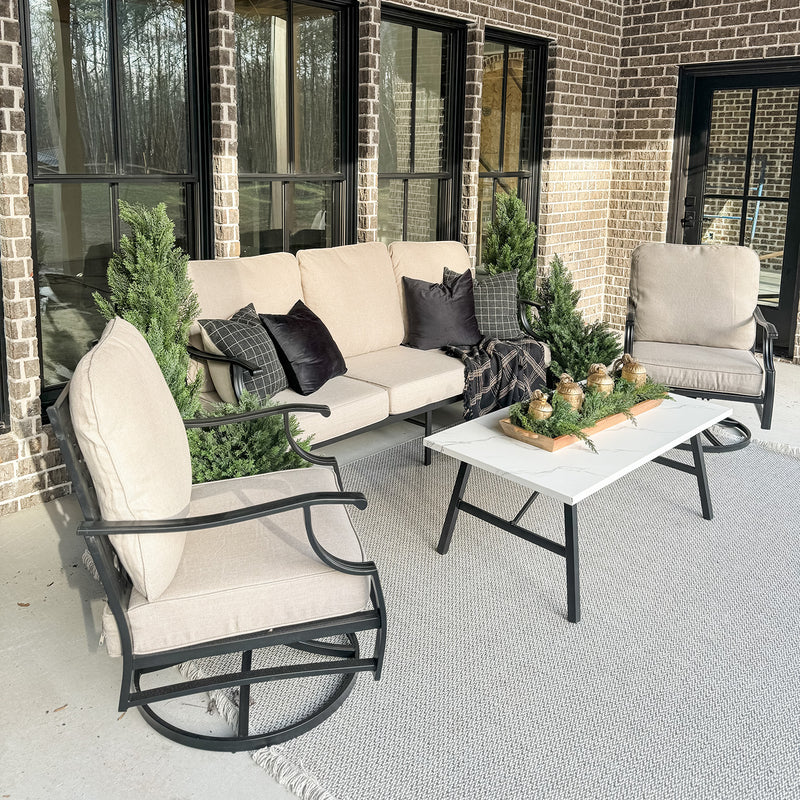 Phi Villa 5-Seat Outdoor Steel Conversation Sofa Set With Coffee Table