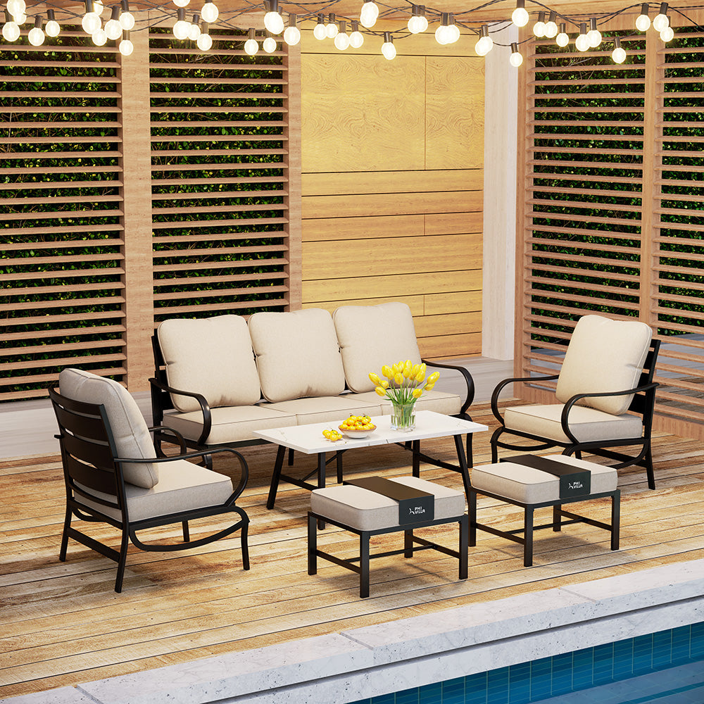 Phi Villa 7Seater Patio Steel Conversation Sofa Set With Coffee Table