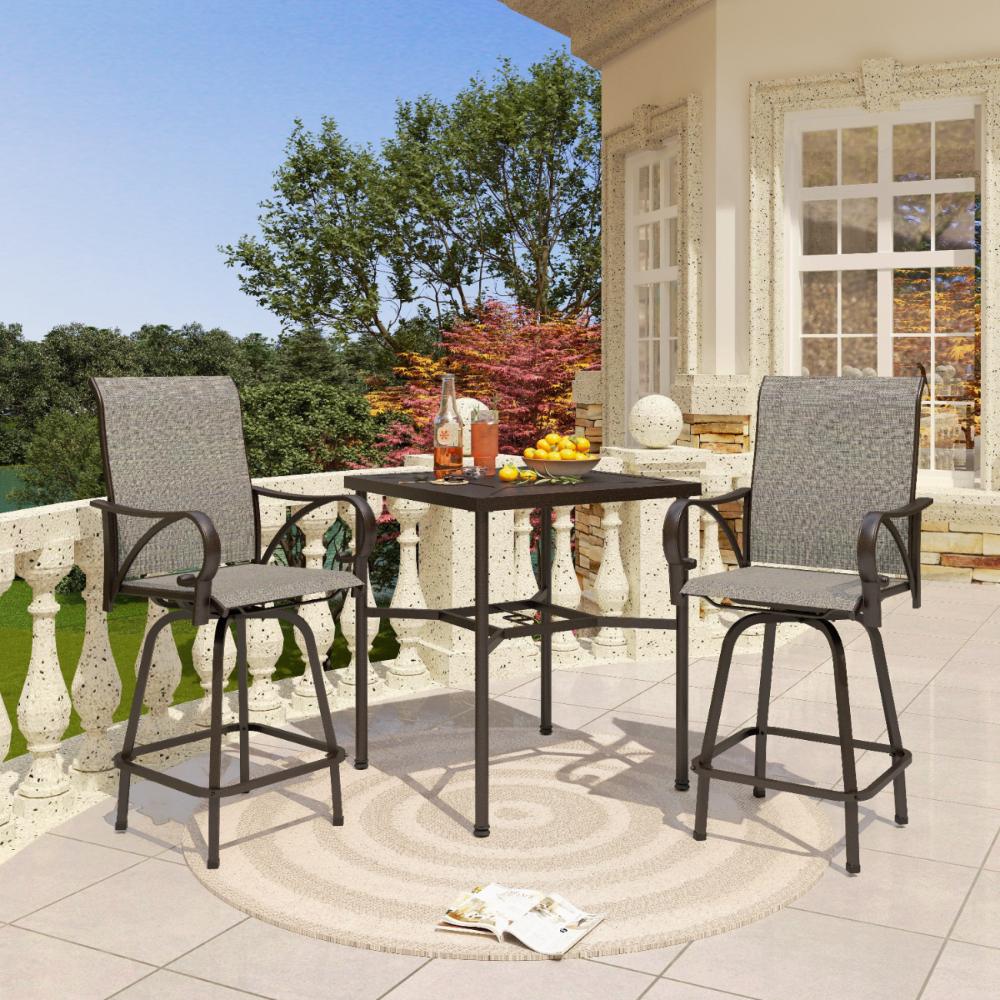 PHI VILLA 3 5 Piece Patio Bar Set of 1 Steel Coffee Table Textilene Swivel Bar Stools