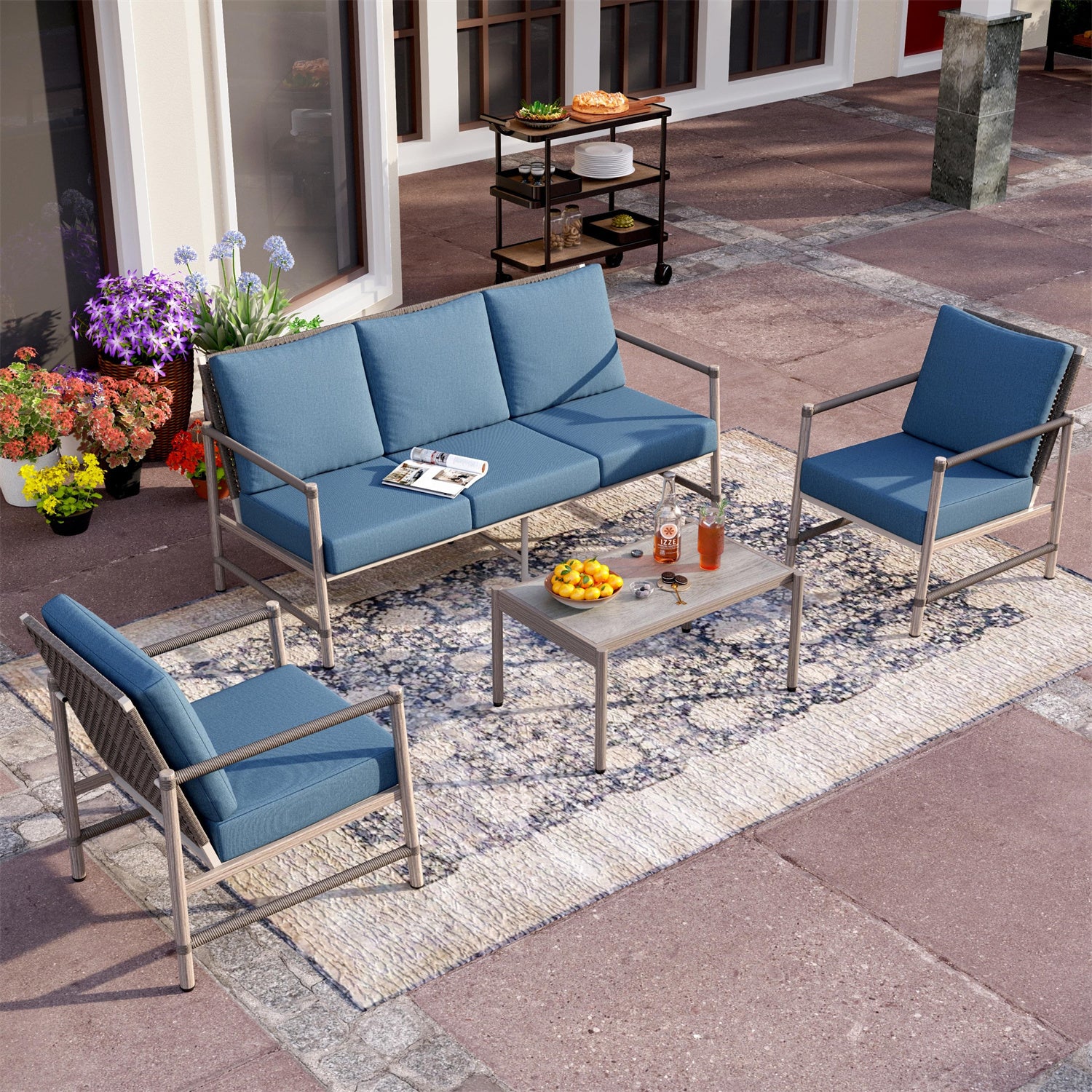 アフリカンファニチャー 5セット PamaPic 5-Piece Patio Conversation Set 5-Piece Wicker Patio