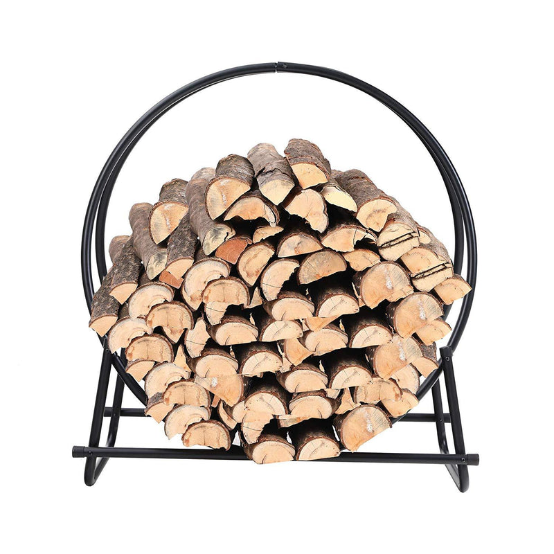 PHI VILLA 30 Inch Indoor & Outdoor Firewood Rack Hoop Wood Storage Holder