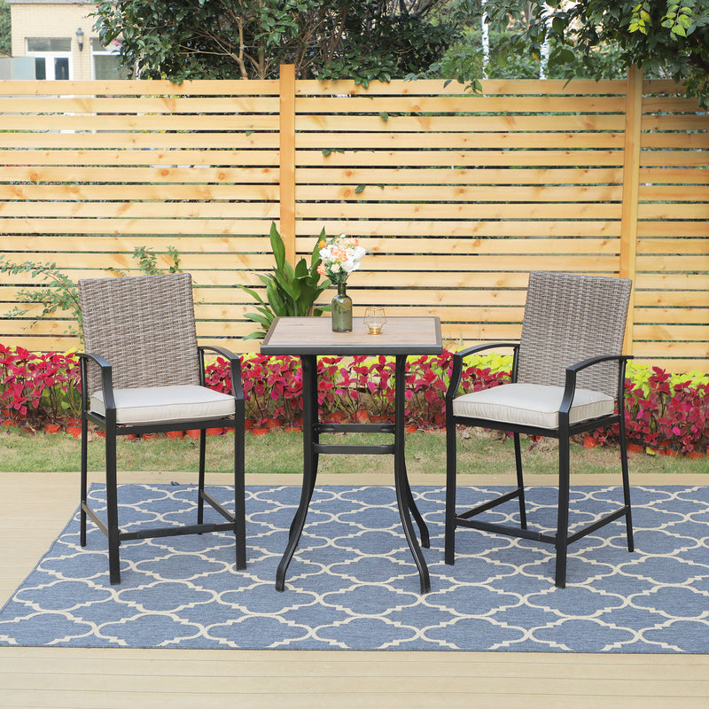PHI VILLA Outdoor All-Weather Rattan Wicker Cushioned Bar Stools With Arms