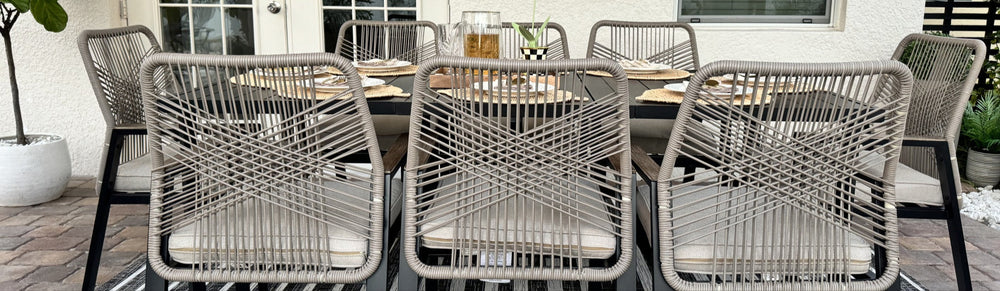hand-woven rattan dining set for outdoor spaces