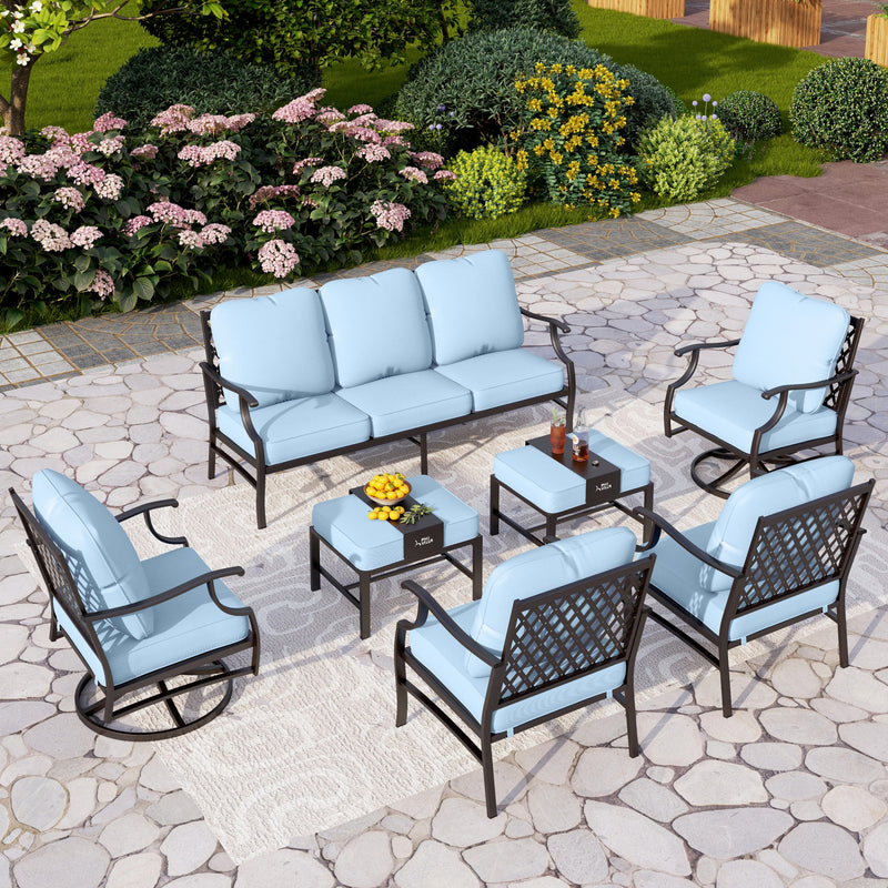 Phi Villa 9-Seater Outdoor Steel Conversation Sofa Set With Multi-functional Ottomans