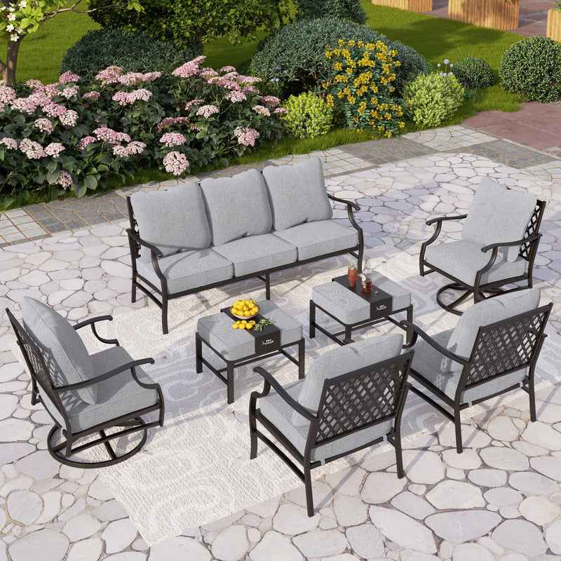 Phi Villa 9-Seater Outdoor Steel Conversation Sofa Set With Multi-functional Ottomans
