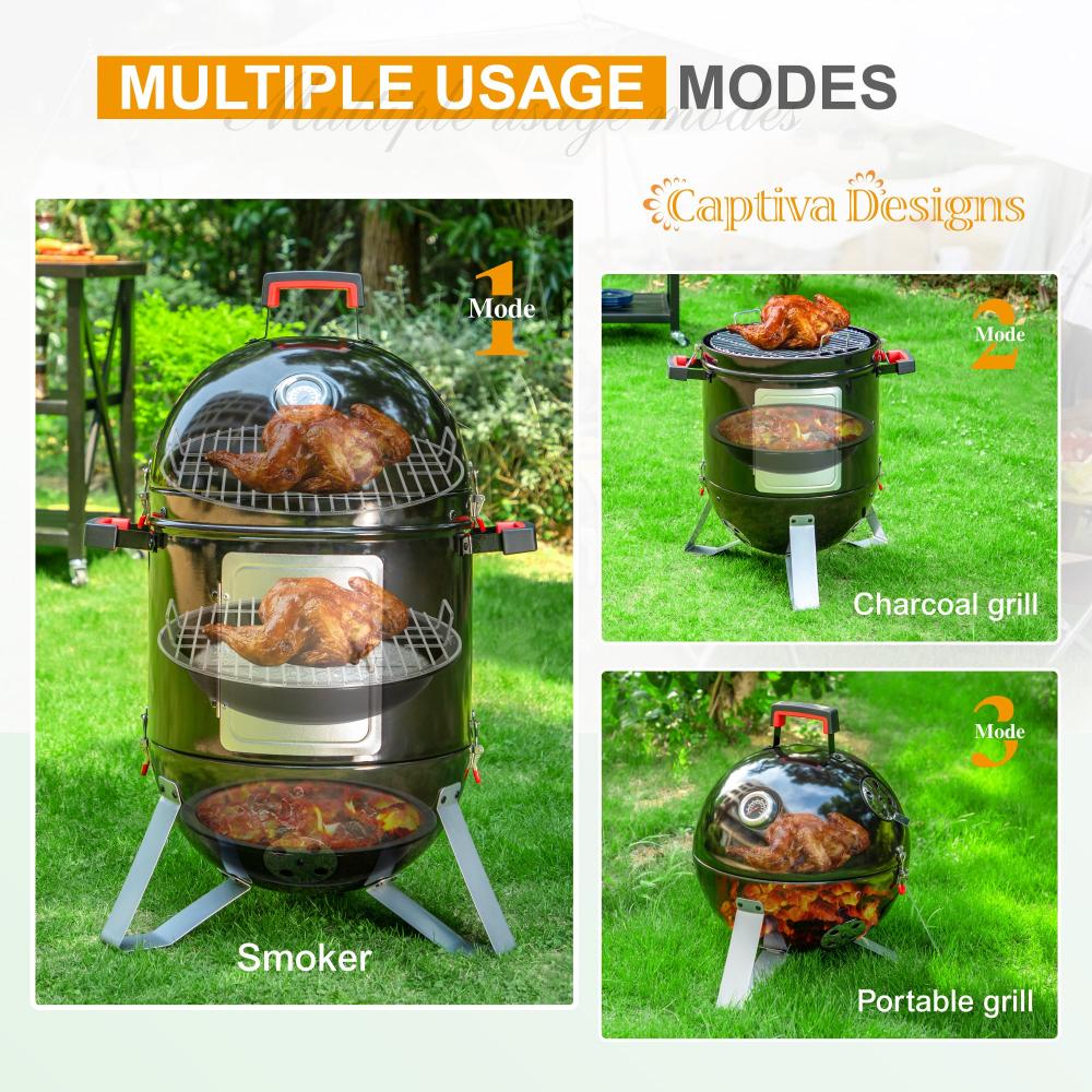 Portable Enamel Vertical Patio Smoker-Captiva Designs