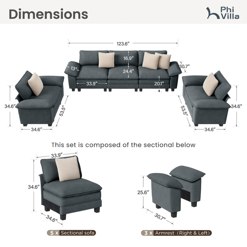Phi Villa Living Room Chenille Cloud-like Couch Sofa Large Set