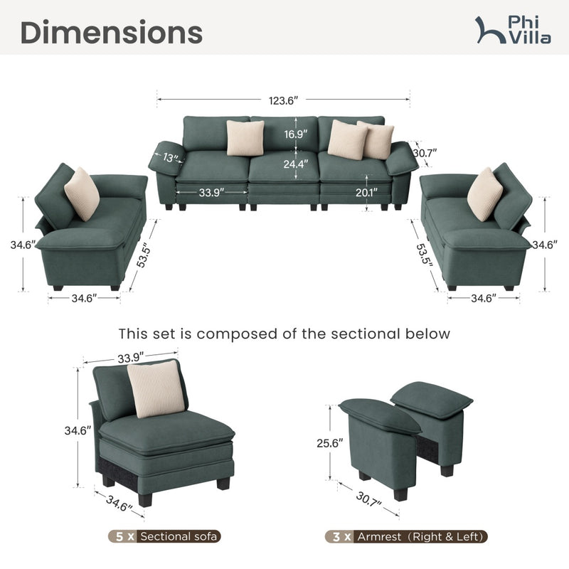 Phi Villa Living Room Chenille Cloud-like Couch Sofa Large Set
