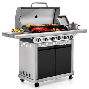 6-Burner Gas BBQ Patio Grill with Griddle and Side Burner 42,000 BTU-Captiva Designs