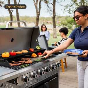 6-Burner Gas BBQ Patio Grill with Griddle and Side Burner 42,000 BTU-Captiva Designs