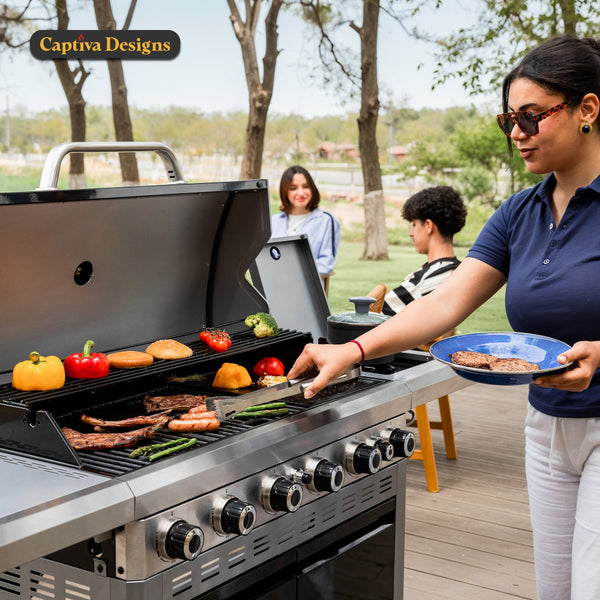 6-Burner Gas BBQ Patio Grill with Griddle and Side Burner 42,000 BTU-Captiva Designs