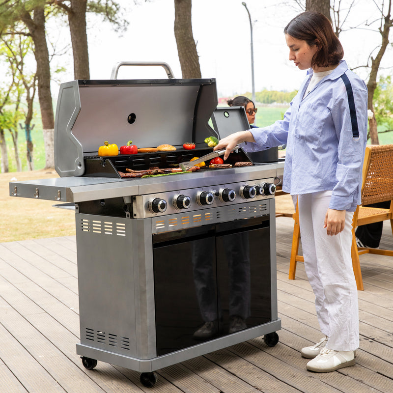 6-Burner Gas BBQ Patio Grill with Grddle and Side Burner 65,800 BTU-Captiva Designs