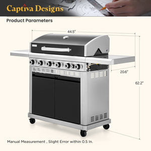 6-Burner Gas BBQ Patio Grill with Griddle and Side Burner 42,000 BTU-Captiva Designs