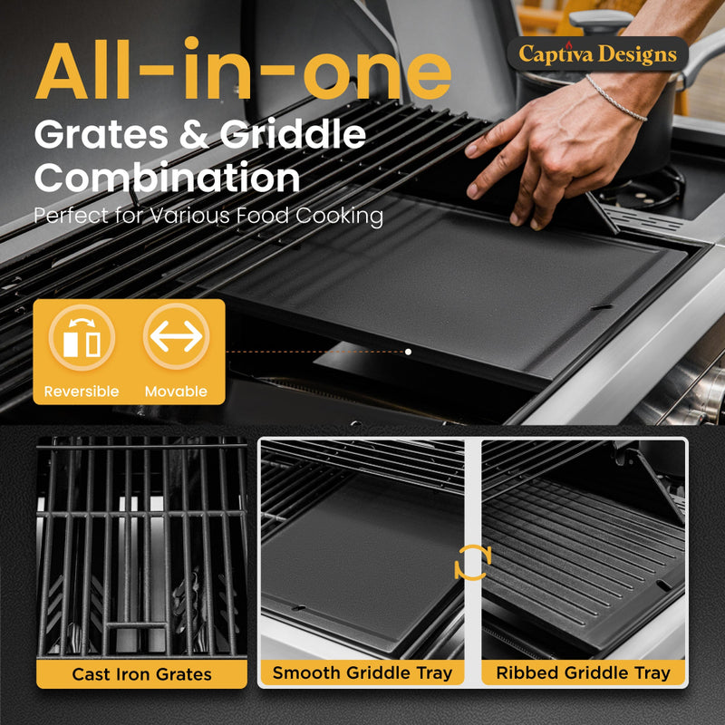6-Burner Gas BBQ Patio Grill with Grddle and Side Burner 65,800 BTU-Captiva Designs