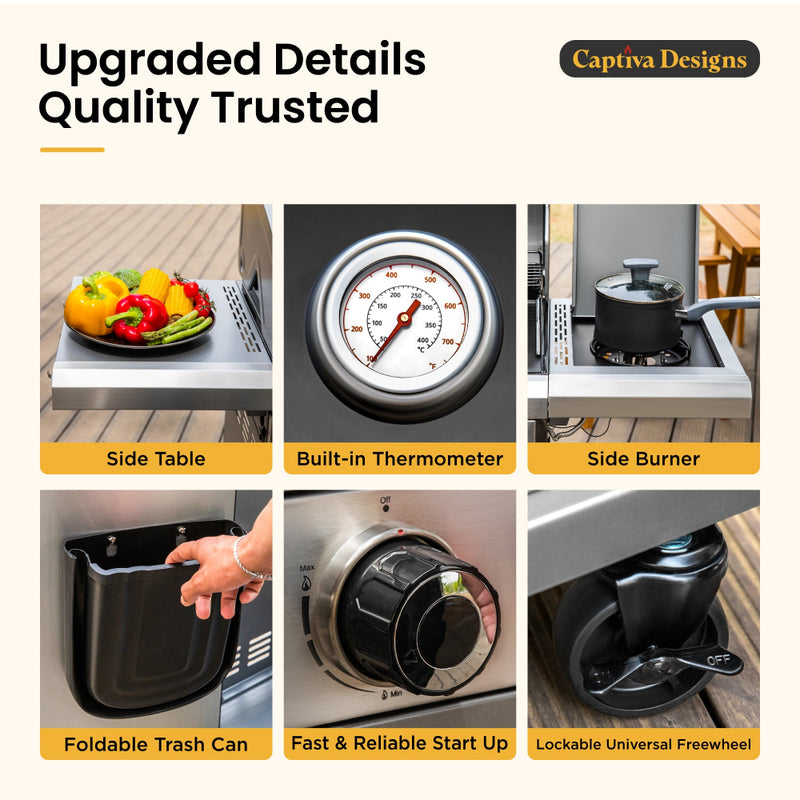 6-Burner Gas BBQ Patio Grill with Grddle and Side Burner 65,800 BTU-Captiva Designs