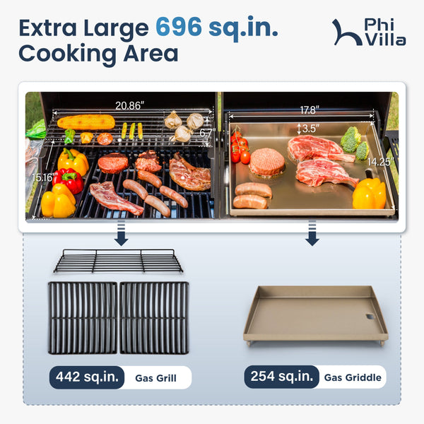 Gas Grill and Griddle Combo Large-size for Outdoor-Captiva Designs