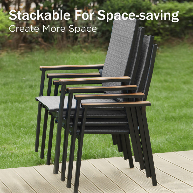 PHI VILLA Outdoor Aluminum Stackable Textilene  Sling Chairs