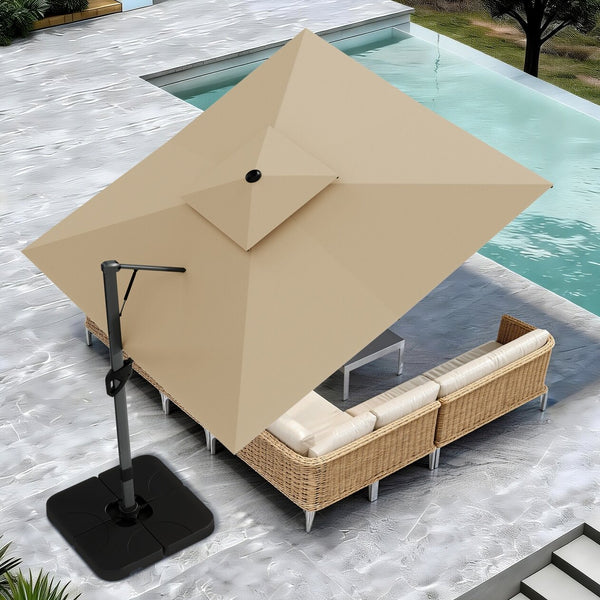 10ft Square Patio Automatic Hydraulic Cantilever Umbrella with Air Vent, 10x10FT / Without Weights / Beige 10ft Square Patio Automatic Hydraulic Cantilever Umbrella with Air Vent, 10x10FT / Without Weights / Beige