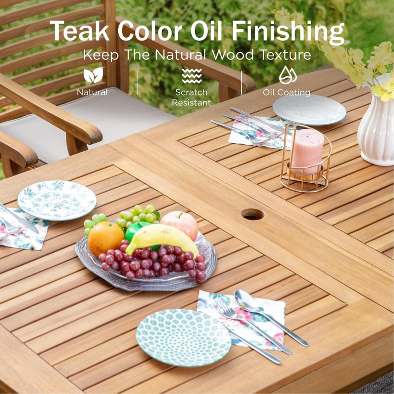 Phi Villa 7/9-Pcs Wooden Outdoor Dining Set with Expandable Table for Garden