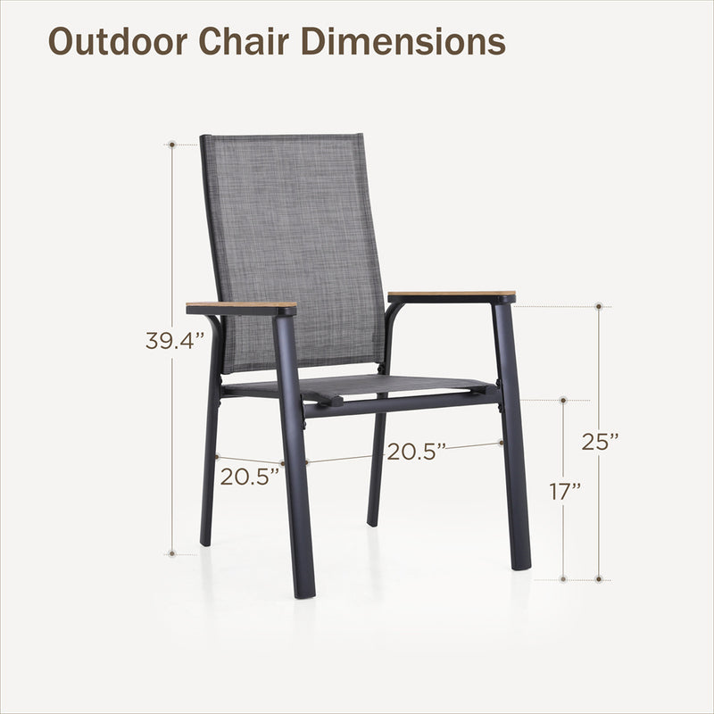 PHI VILLA Outdoor Aluminum Stackable Textilene  Sling Chairs