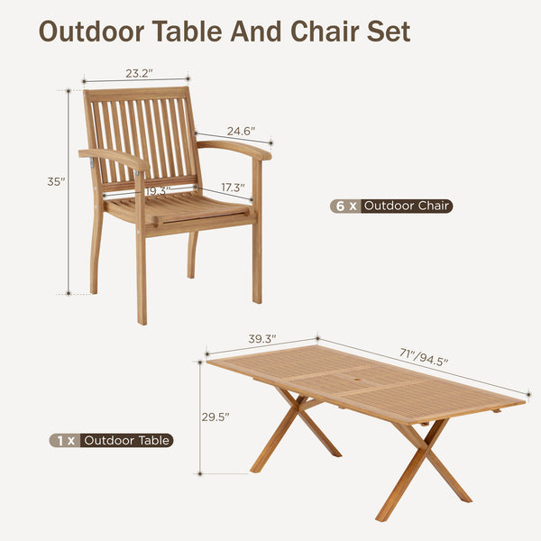 Bucolic 7/9-Piece Vacation-inspired Expandable Wooden Outdoor Dining Set for Garden Phi Villa