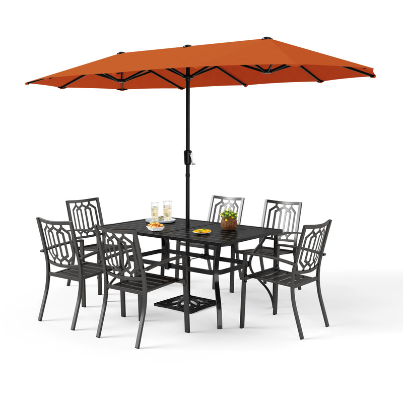 8-Piece Patio Dining Set with 13ft Umbrella & Fixed Stackable Chairs for Poolside, Garden PHI VILLA