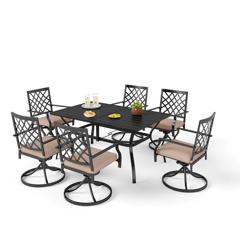 7-Piece Outdoor Patio Dining Set 6 Swivel Chairs and Rectangle Steel Table PHI VILLA