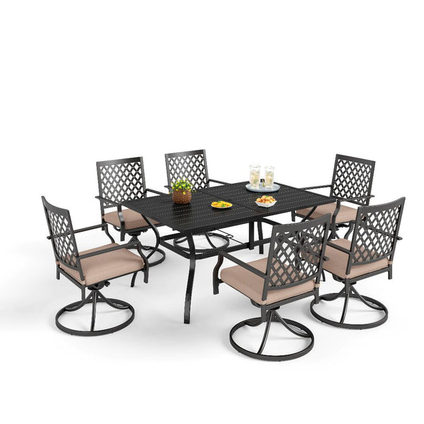 7-Piece Outdoor Patio Dining Set 6 Swivel Chairs and Rectangle Steel Table PHI VILLA