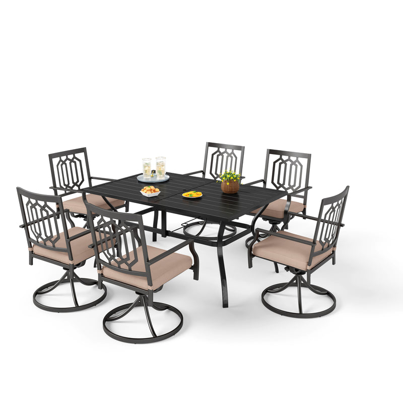 7-Piece Outdoor Patio Dining Set 6 Swivel Chairs and Rectangle Steel Table PHI VILLA