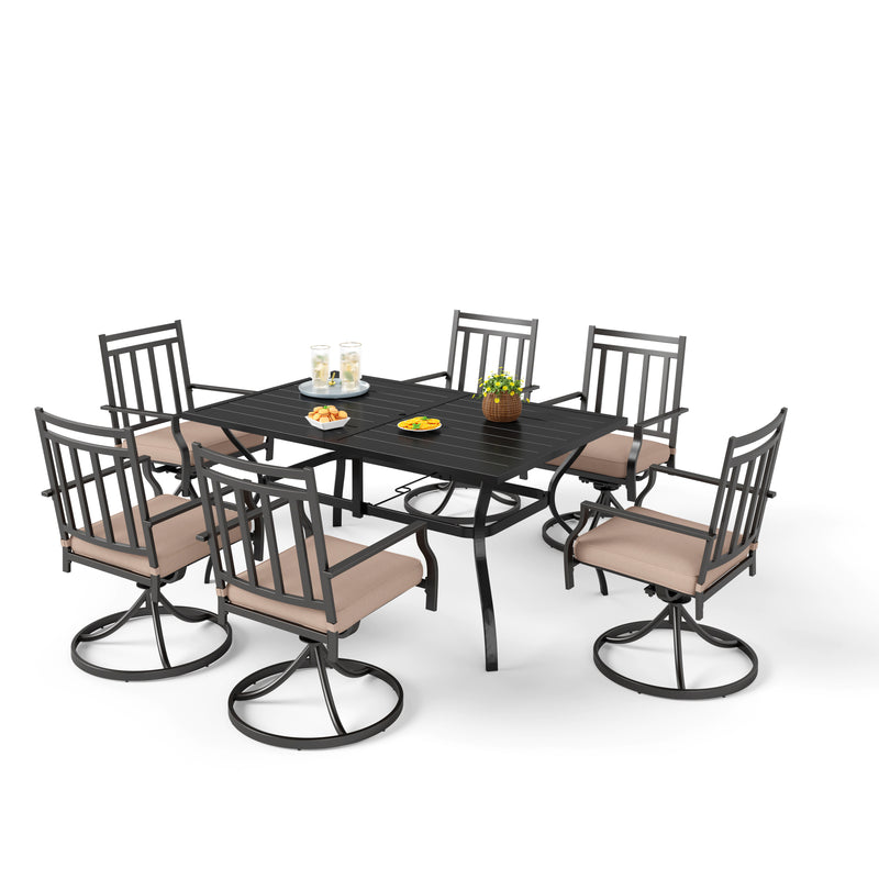 7-Piece Outdoor Patio Dining Set 6 Swivel Chairs and Rectangle Steel Table PHI VILLA