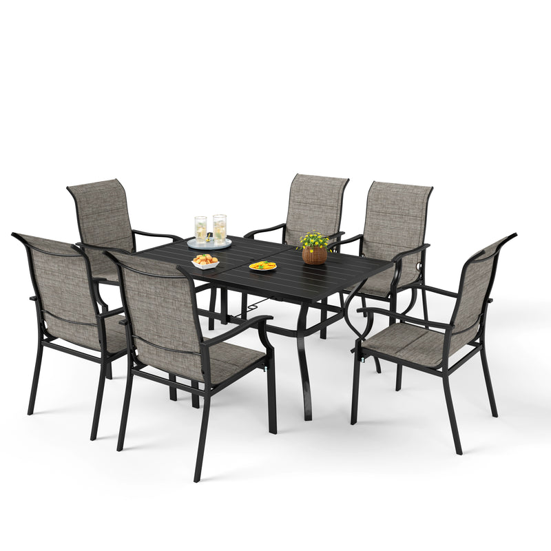 PHI VILLA 7-Piece Outdoor Dining Set with Rectangle Steel Table & 6 Textilene Dining Chairs