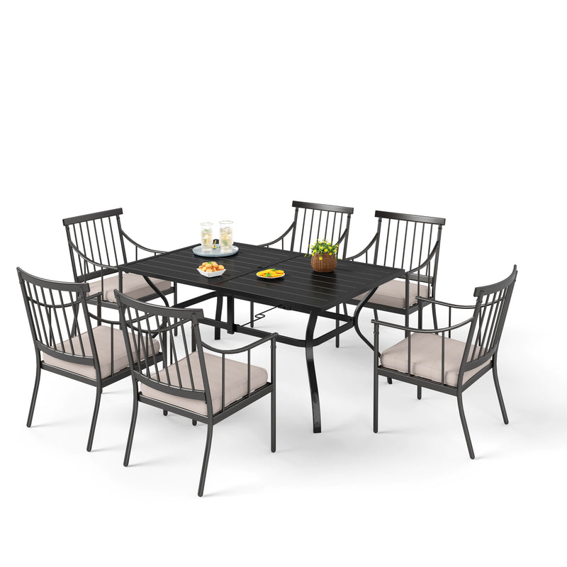 PHI VILLA 7-Piece Patio Dining Set With Rectangle Table & 6 Fashionable Dining Arm Chairs