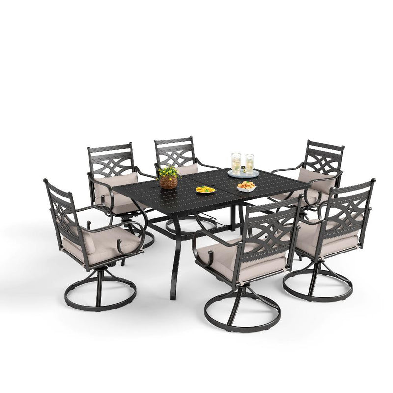 PHI VILLA 7-Piece Patio Dining Set 6 Swivel Chairs and Steel Rectangle Table