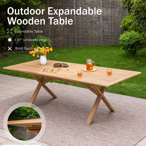 Bucolic 7/9-Piece Vacation-inspired Expandable Wooden Outdoor Dining Set for Garden Phi Villa
