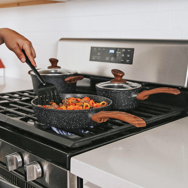 Stylish Granite-Coating Nonstick Induction 12 Pieces Cookware Set