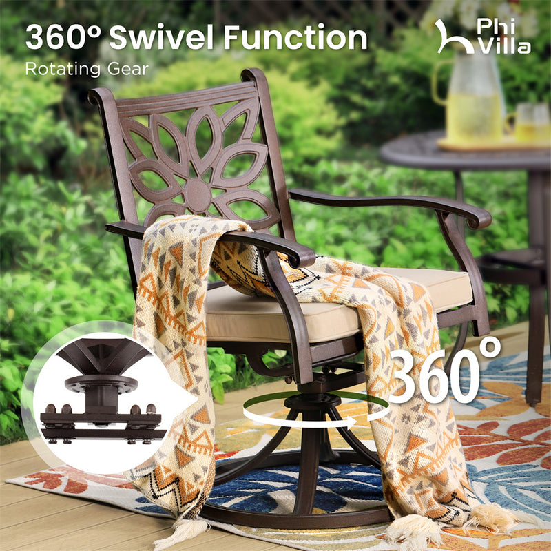 7-Pcs Patio Dining Set of Cast Aluminum Chairs and Rectangle Table-Phi Villa
