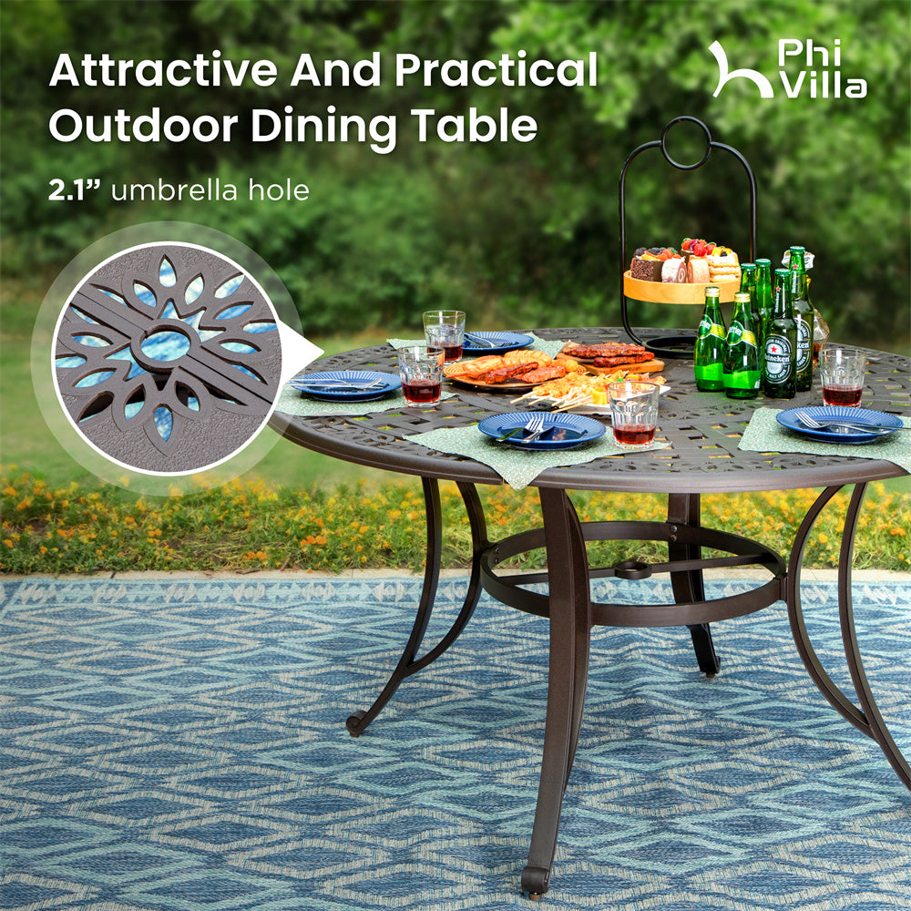 60 round patio table with umbrella hole Vicllax 60" Dining for 8, Metal Outdoor Dining Table for Garden Lawn Balcony Deck, Grey Round Dining Table Berkeley 60" Round Tulip Dining