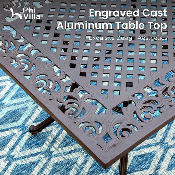 7-Pcs Patio Dining Set of Cast Aluminum Chairs and Rectangle Table-Phi Villa