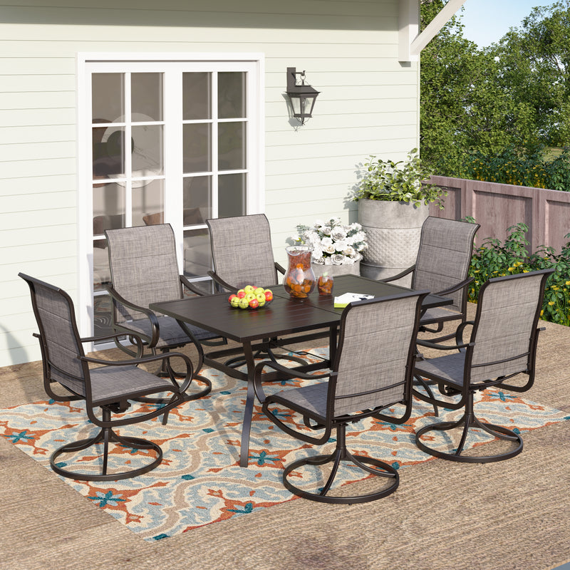 7-Piece Patio Dining Set With 6 Padded Textilene Swivel Chairs and Steel Table PHI VILLA