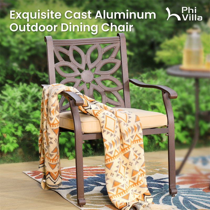 7-Pcs Patio Dining Set of Cast Aluminum Chairs and Round Table-Phi Villa