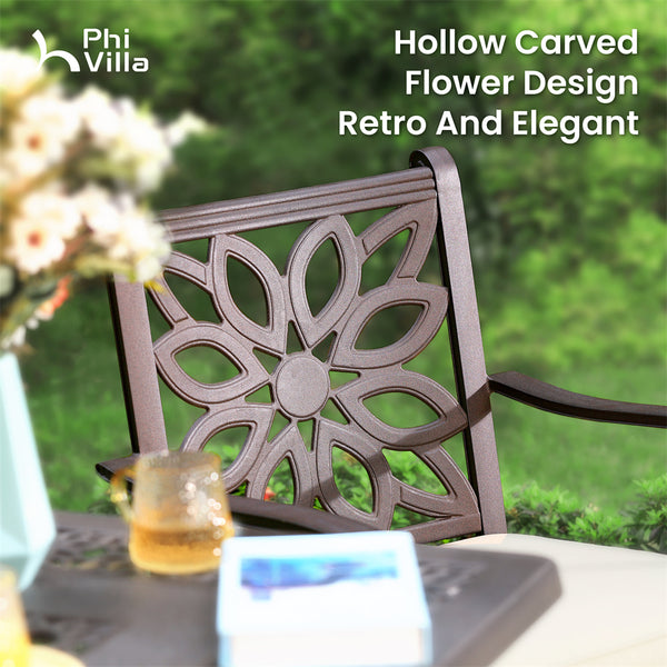 7-Pcs Patio Dining Set of Cast Aluminum Chairs and Rectangle Table-Phi Villa