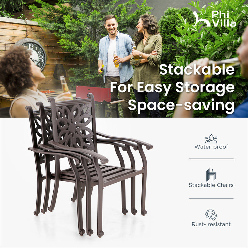 7-Pcs Patio Dining Set of Cast Aluminum Chairs and Round Table-Phi Villa